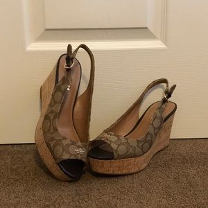Coach peep toe sling back wedges